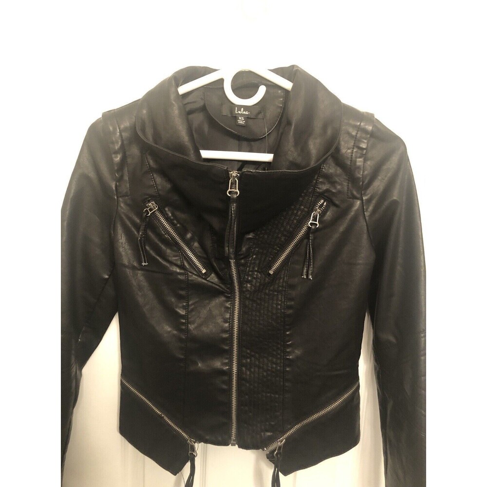 Lulus Black Faux Leather Motorcycle Jacket Women's Size XSmall NWT